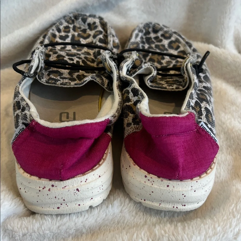 Hey Dude Kids Wendy Leopard Print Slip-Ons with Pink Accent heel!